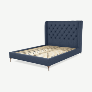 An Image of Romare King Size Bed, Shetland Navy Wool with Copper Legs
