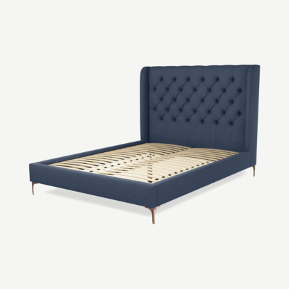 188ad4aeb5ee3ef7d56fce8302a9b70e795a0f8da945eb83d1d126f42dab234d.png An Image of Romare King Size Bed, Shetland Navy Wool with Copper Legs