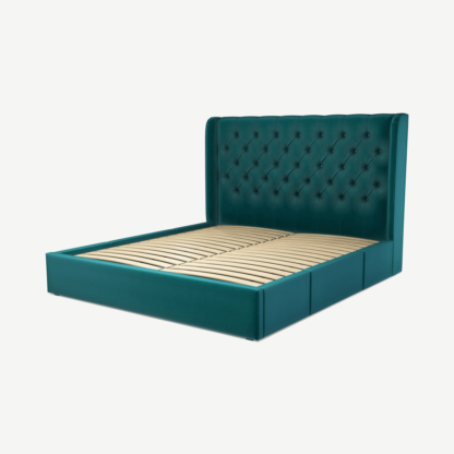 An Image of Romare Super King Size Bed with Storage Drawers, Tuscan Teal Velvet