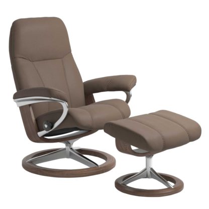 An Image of Stressless Consul Signature Chair & Stool, Batick Mole & Walnut