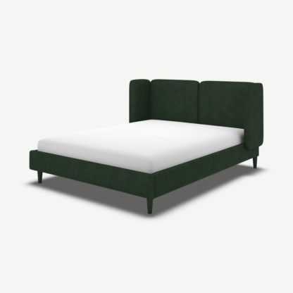 An Image of Ricola Double Bed, Bottle Green Velvet with Black Stain Oak Legs