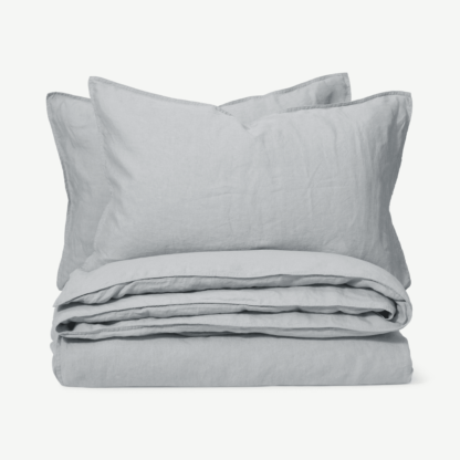 An Image of Brisa Linen Duvet Cover + 2 Pillowcases, Double, Silver Grey