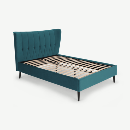 1a973add3048ce8582651e8d61dcd18c6d871c032342c31d202c9e62aaed875e.png An Image of Charley Double Bed, Seafoam Blue Velvet & Black Legs
