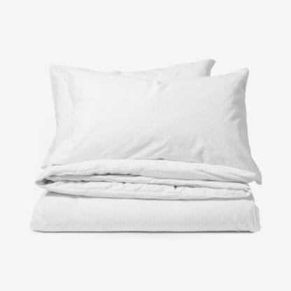 An Image of Veli 100% Cotton Plumetis Weave Duvet Cover + 2 Pillowcases, King, White