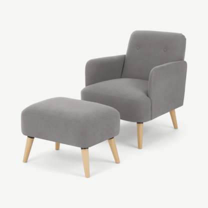 An Image of Elvi Accent Armchair and Footstool, Marshmallow Grey