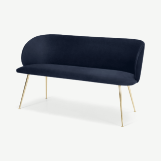 An Image of Adeline Dining bench, Royal Blue Velvet and Brass