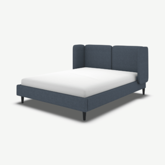 An Image of Ricola Double Bed, Shetland Navy Wool with Black Stain Oak Legs