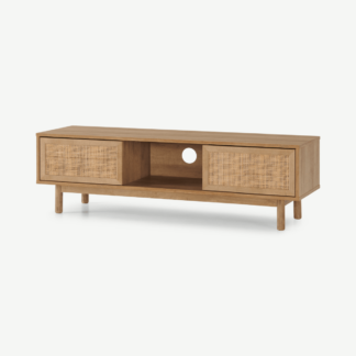 An Image of Pavia Wide TV Stand, Natural Rattan & Oak Effect