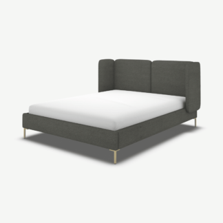 An Image of Ricola King Size Bed, Granite Grey Boucle with Brass Legs