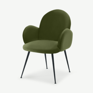 An Image of Bonnie Dining Chair, Ivy Green Velvet with Black Legs