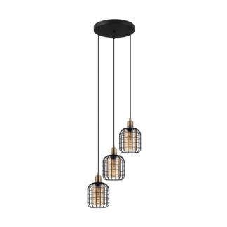 An Image of EGLO Chisle Amber Caged 3L Pendant Light