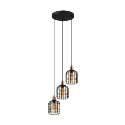 An Image of EGLO Chisle Amber Caged 3L Pendant Light