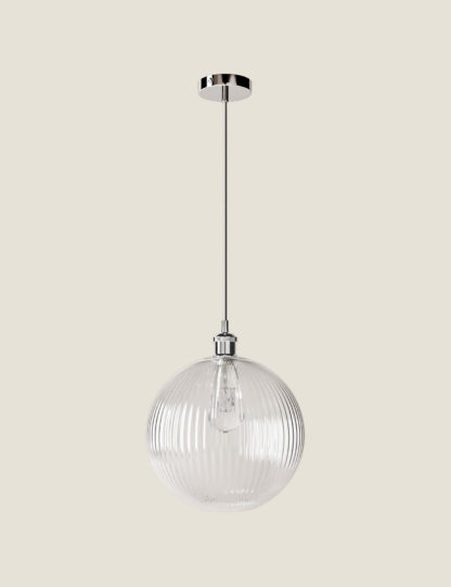 An Image of M&S Ridged Glass Ceiling Lamp Shade, Smoke,Champagne
