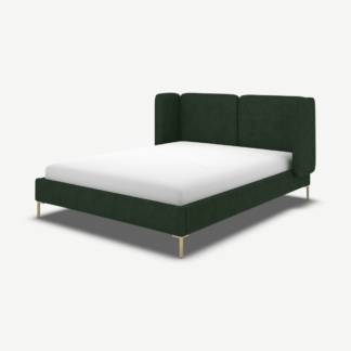 An Image of Ricola Double Bed, Bottle Green Velvet with Brass Legs