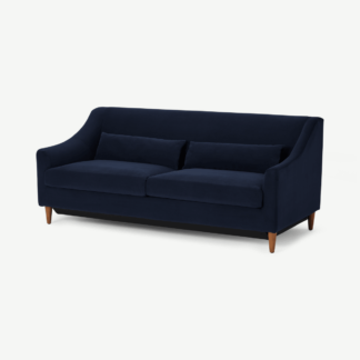 An Image of Herton 3 Seater Sofa Bed, Ink Blue Velvet