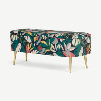 An Image of Abel Ottoman Storage Bench, Curator Floral Print & Brass Legs