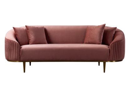 An Image of Ella Three Seat Sofa - Blush Pink - Brass Base