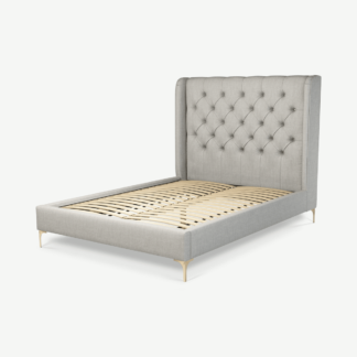 An Image of Romare Double Bed, Ghost Grey Cotton with Brass Legs