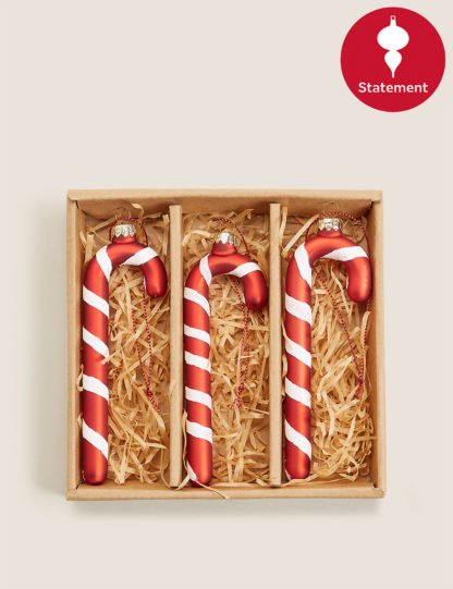 An Image of M&S 3 Pack Glass Candy Cane Decorations