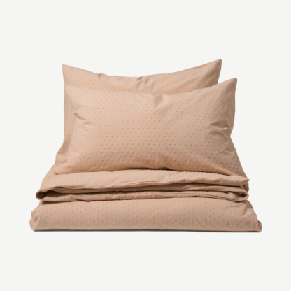 An Image of Veli 100% Cotton Plumetis Weave Duvet Cover + 2 Pillowcases, Double, Plaster Pink