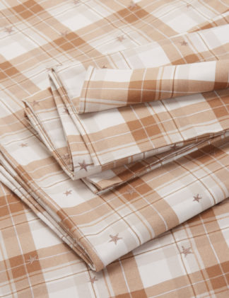 An Image of M&S Pure Brushed Cotton Checked Bedding Set