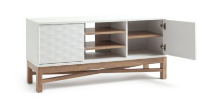 An Image of Habitat Zander Textured TV Unit - White & Oak Effect