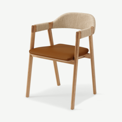 An Image of Nishan Dining Chair, Tan Faux Leather & Oak