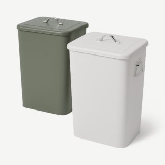 An Image of Jaber Lidded Recycling Bins, 2 x 26L Forest Green & Cool Grey