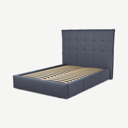 An Image of Lamas Double Bed with Storage Drawers, Navy Wool