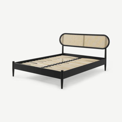 An Image of Reema Double Bed, Black Stain & Cane