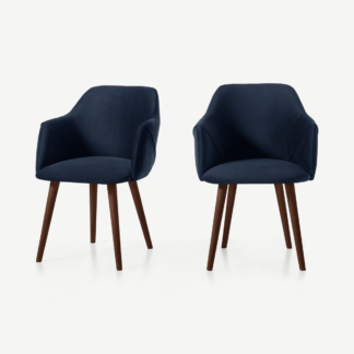 An Image of Set of 2 Lule Carver Dining Chairs, Royal Blue Velvet and Walnut