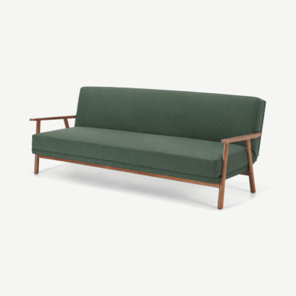 An Image of Lars Click Clack Sofa Bed, Darby Green and Walnut Stain
