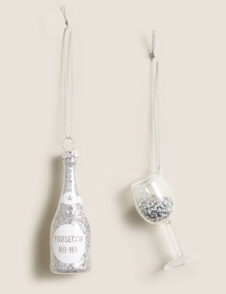 An Image of M&S 2 Pack Silver Prosecco Hanging Decoration, Silver