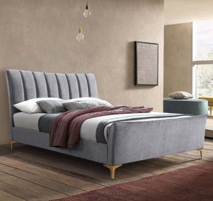 An Image of Clover Grey Velvet Fabric Bed Frame - 5ft King Size