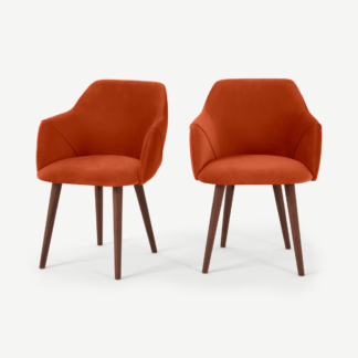 An Image of Set of 2 Lule Carver Dining Chairs, Flame Orange Velvet