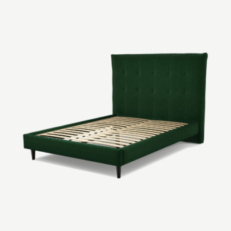 An Image of Lamas Double Bed, Bottle Green Velvet with Black Stain Oak Legs