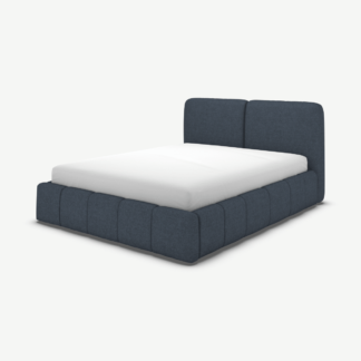 An Image of Maxmo Double Ottoman Storage Bed, Shetland Navy Wool