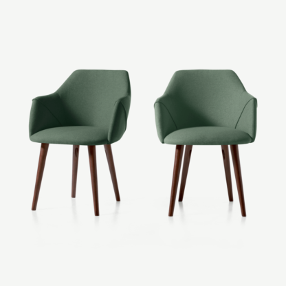 An Image of Set of 2 Lule Carver Dining Chairs, Bay Green and Walnut