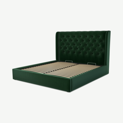 An Image of Romare Super King Size Ottoman Storage Bed, Bottle Green Velvet