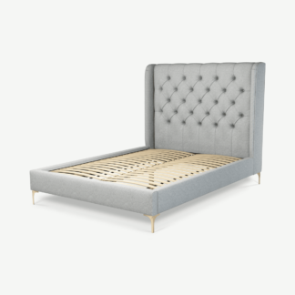 An Image of Romare Double Bed, Wolf Grey Wool with Brass Legs