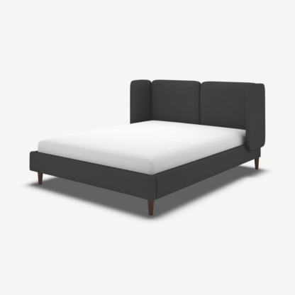 An Image of Ricola Super King Size Bed, Etna Grey Wool with Walnut Stain Oak Legs