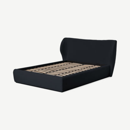 An Image of Topeka King Size Ottoman Storage Bed, Black Boucle