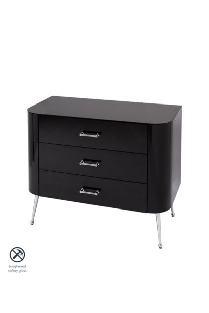 An Image of Mason Black Glass Chest of Drawers – Shiny Silver Legs