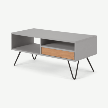 2a87e4c8c776bfae9401678ea755be4c8f998389df7dacb200963502b7aaa1c7.png An Image of Ukan TV Stand, Grey and Oak