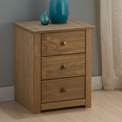 An Image of Santiago Pine 3 Drawer Bedside Table