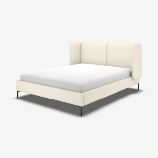 An Image of Ricola Double Bed, Ivory White Boucle with Black Legs