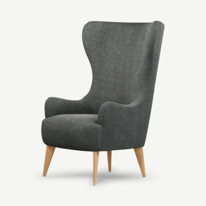An Image of Bodil Accent Armchair, Smart Grey Fabric with Light Wood Legs