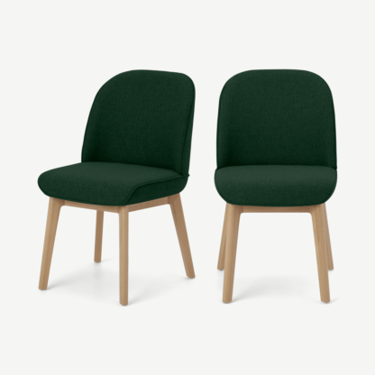An Image of Erdee Set of 2 Dining Chairs, Forest Green Weave
