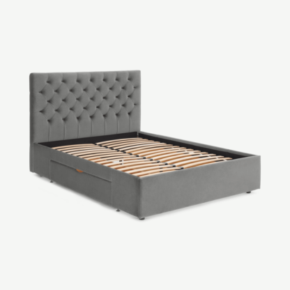 An Image of Skye King Size bed with Drawer Storage, Light Grey Velvet