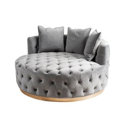 An Image of Frankfurt Loveseat - Dove Grey - Brass Base